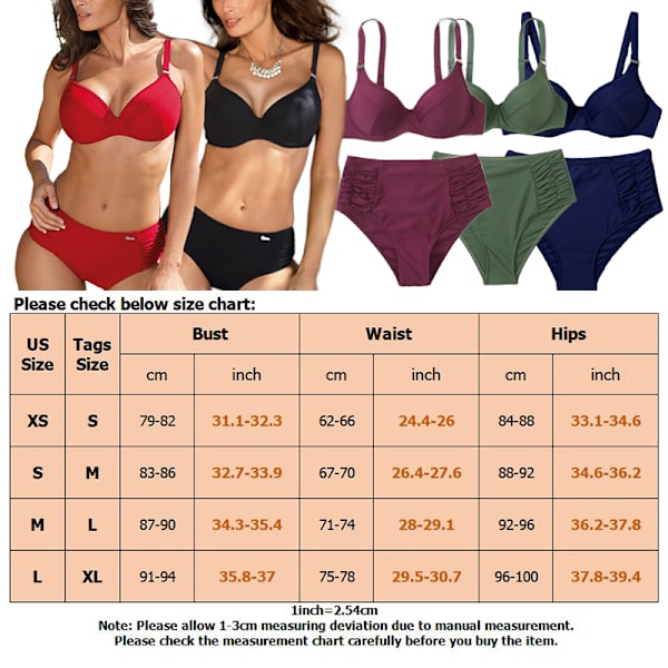 kvinnor hög midja bikini set solida toppar simbyxor v ringad Red Tag XL fbc Red Nylon Fyndiq