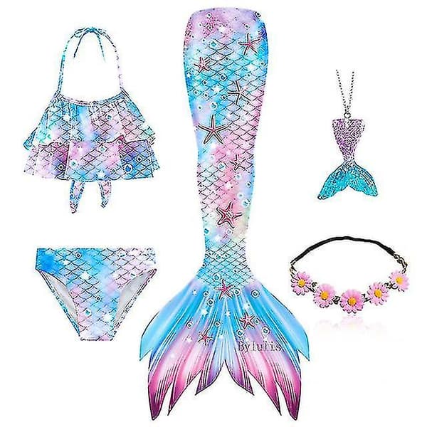 5 stk/ sæt Piger Havfrue Hale Badetøj Børn Havfrue Ariel Cosplay Kostume Fantasy Strand Bikini Sæt 4
