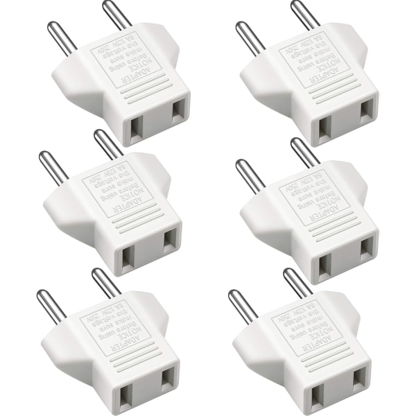 US till EU-adapter, [6-pack] 2-stifts CN Kina USA till 2-stifts EU