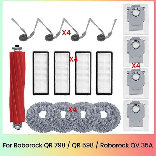 17 dele til Roborock QR 798 / QR 598 / QV 35A støvsuger dele hovedbørste sidebørste HEPA filter moppeklud støvpose