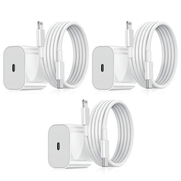 Hett 3-delt sæt - Kompatibelt med iPhone-oplader - Hurtigt - Adapter + Kabel 20W Hvid Kompatibel med iPhone Erstatning 3 (Ikke original) 3-pak iPhone