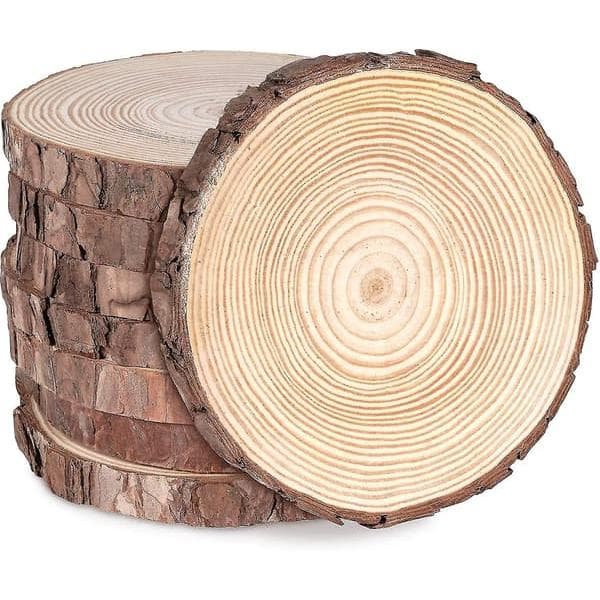 Treskiver 8 stk trestamme skiver 16-17 cm runde naturlige treskiver ca. 15 mm tykkelse for DIY-håndverk treskiver bryllupsdekorasjoner Chr