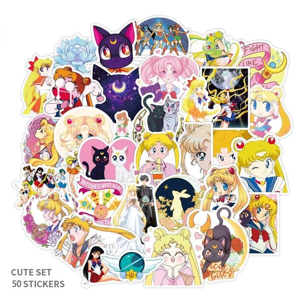 50 stk. Cartoon Sailor Moon Sailor Moon Klistermærker Vandtætte Dekorative Klistermærker til Mobiltelefon Termokande Krus Notesbog