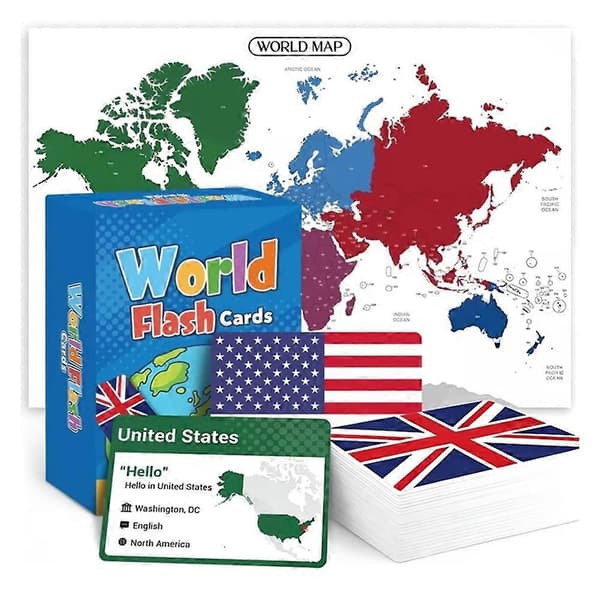 Verdens flag flashcards 245 landeflagskort spil læringsspil til børn og voksne