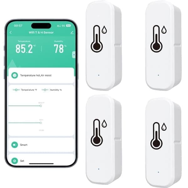 WiFi Termometer Hygrometer 4-pakning med appvarsler og fjernovervåking [JSR]