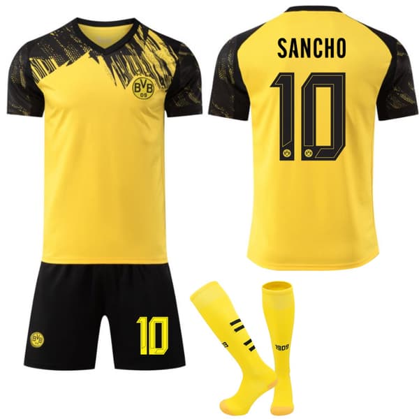 2025-2026 Dortmund FC Hjemme Børne Voksen Fodboldtrøje med Strømper No.10 SANCHO