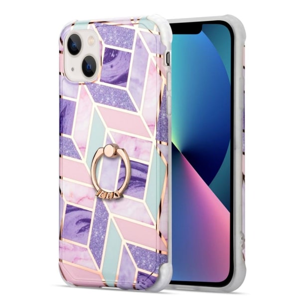 Generic Marble Mønstret Cover Med Ring Holder Til Iphone 13 - Tile Of Pu Purple