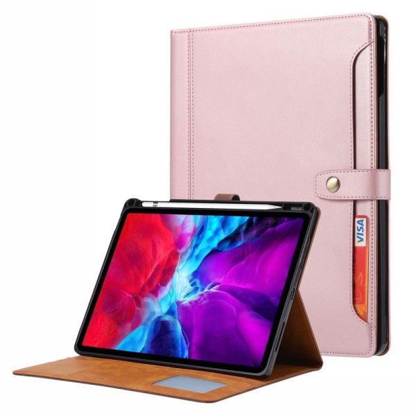 Generic Ipad Pro 12.9 (2021) Wallet Design Leather Flip Case With Pen Sl Pink