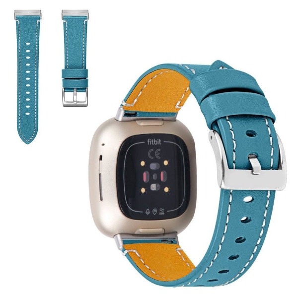 Generic Fitbit Sense / Versa 3 Genuine Leather Watch Strap - Blue