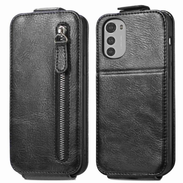 Generic Vertical Flip Phone Etui Med Zipper Til Motorola Moto E32s / E32 Black