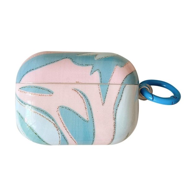Generic Airpods Pro 2 Marble Pattern Case With Buckle - Blue And Pink