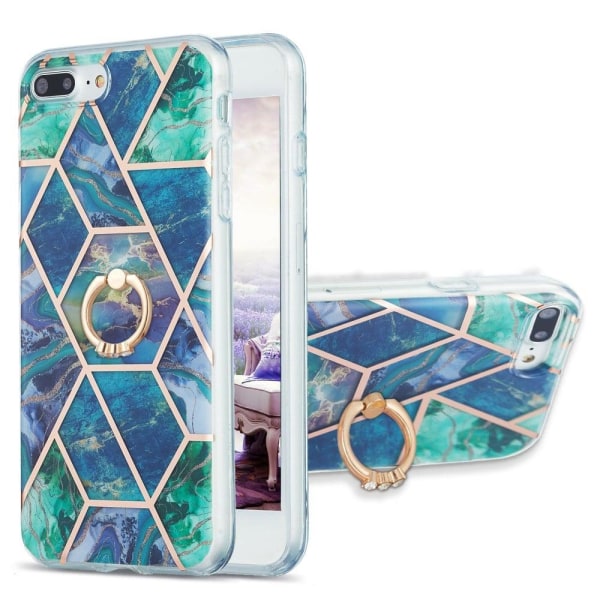 Generic Marble Mønstret Cover Med Ring Holder Til Iphone 8 Plus - Blå / Blue