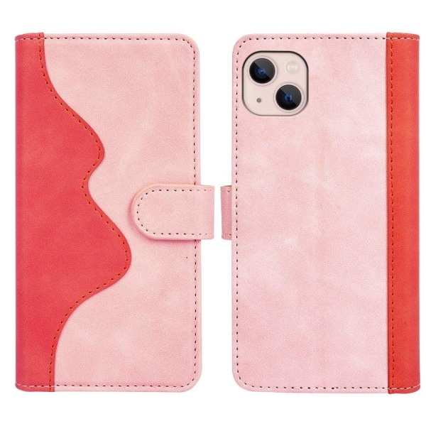 Generic To Farvet Læder Flip Etui Til Iphone 13 Mini - Lyserød Pink
