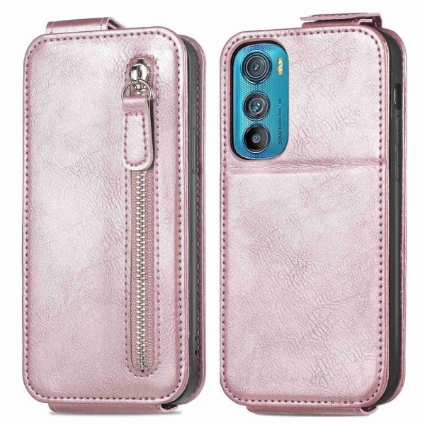 Generic Vertical Flip Phone Etui Med Zipper Til Motorola Edge 30 - Rødgu Pink