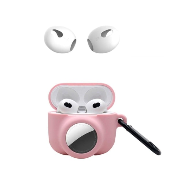 Generic Airpods 3 / Airtags Silicone Case With Carabiner And Ear Caps - Pink