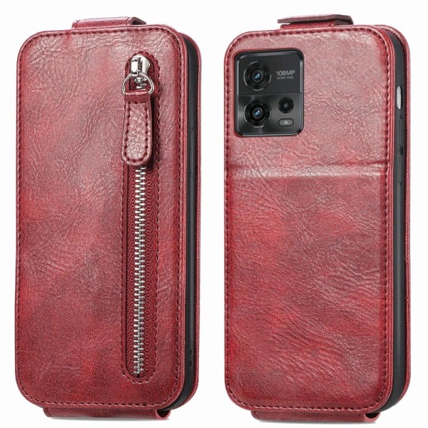 Generic Vertical Flip Phone Etui Med Zipper Til Motorola Moto G72 - Rød Red
