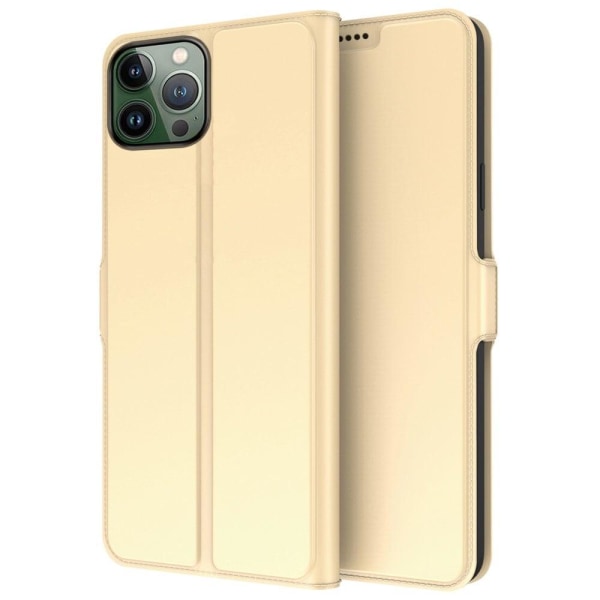 Generic Smooth Og Thin Premium Pu Læder Etui Til Iphone 13 Pro Max - Gul Gold