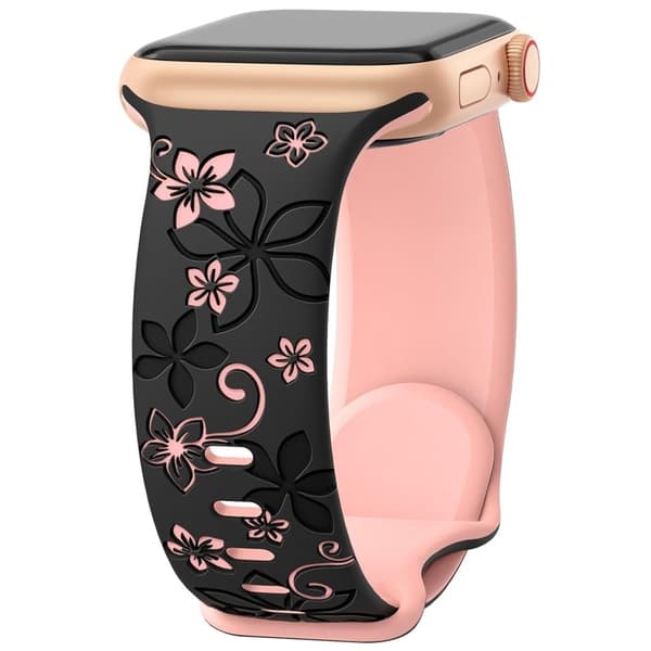 Apple Watch Series 49 mm - 45 mm - 44 mm - 42 mm blomsterbånd i silikon - Svart / Rosa