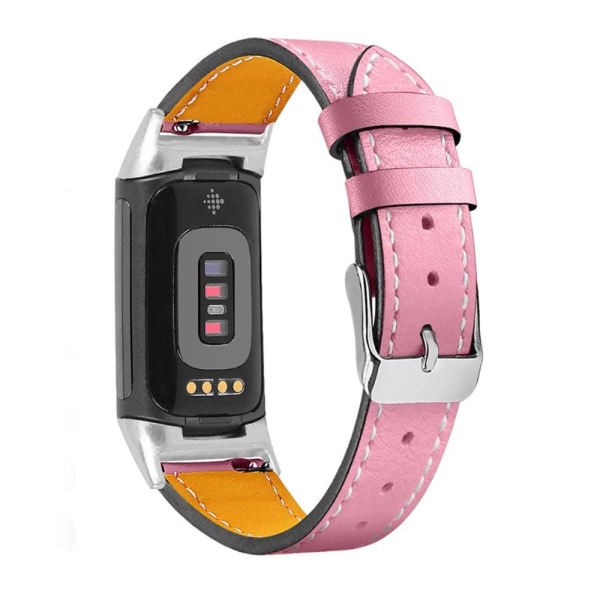 Generic Simple Genuine Leather Watch Strap For Fitbit Charge 5 - Pink