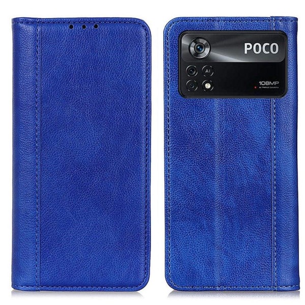 Generic Ægte Læder Etui Med Magnetic Closure Til Xiaomi Poco X4 Pro 5g - Blue