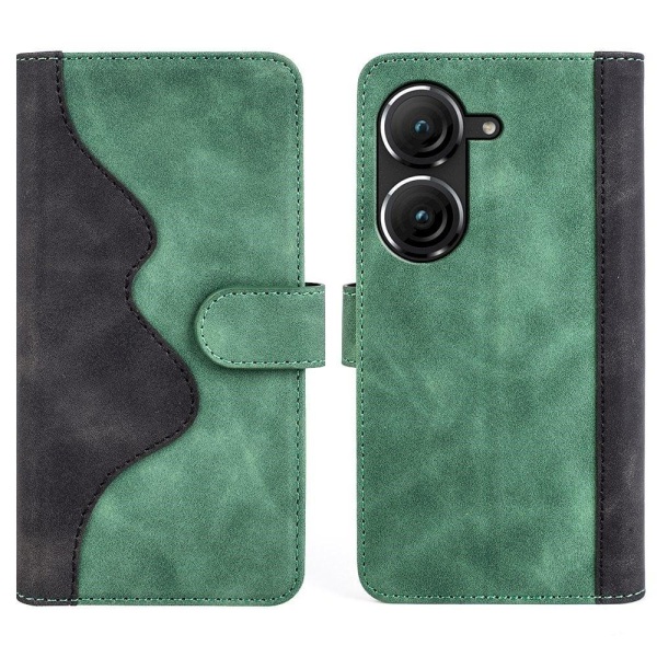 Generic Two-color Leather Flip Case For Asus Zenfone 9 - Green