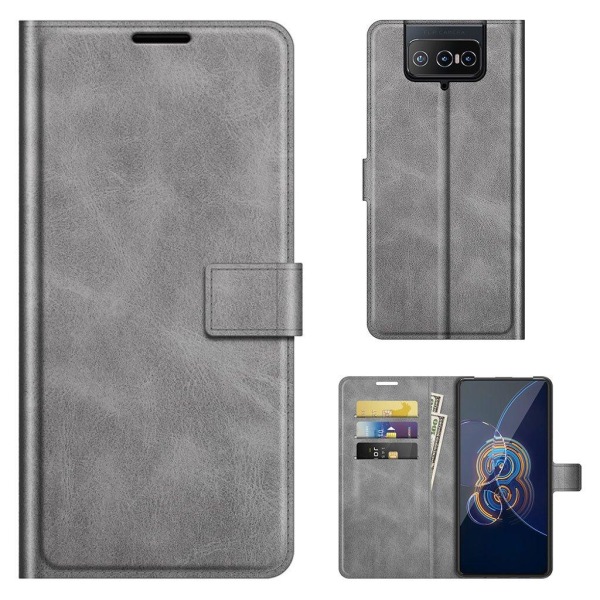 Generic Wallet-style Leather Case For Asus Zenfone 8 Flip - Grey Silver