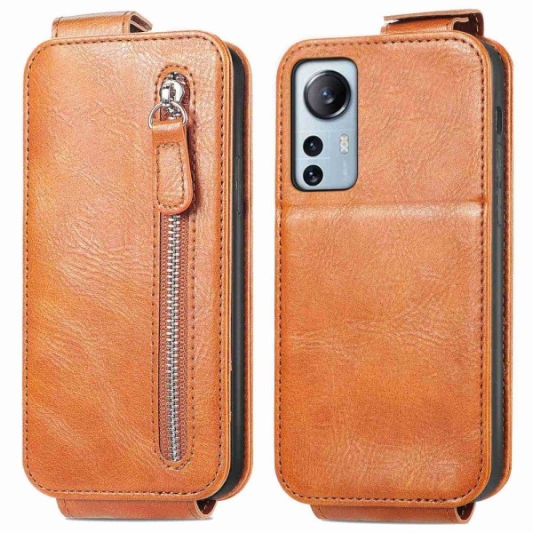 Generic Vertical Flip Phone Etui Med Zipper Til Xiaomi 12 Lite - Brun Brown