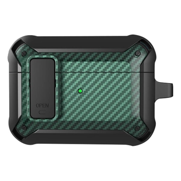 Generic Carbon Fiber Style Case With Buckle For Airpods Pro 2 - Black / Green