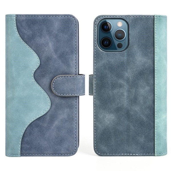 Generic To Farvet Læder Flip Etui Til Iphone 12 Pro Max - Blå Blue