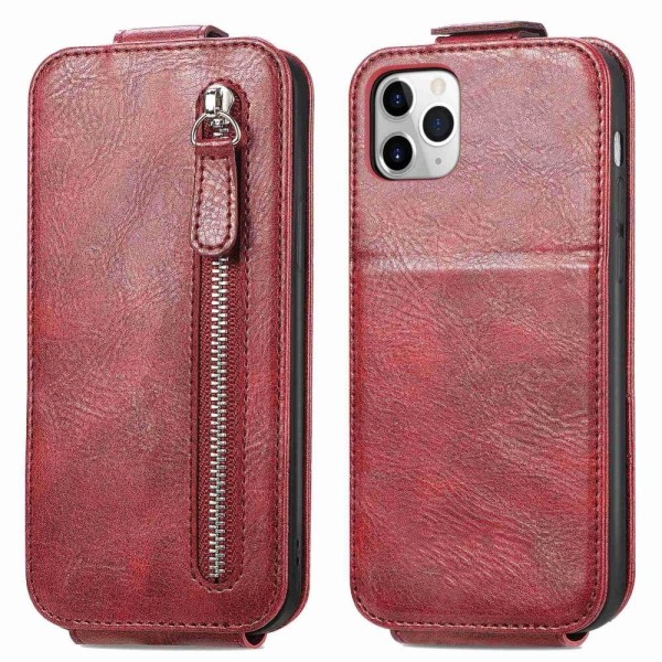 Generic Vertical Flip Phone Etui Med Zipper Til Iphone 11 Pro - Rød Red