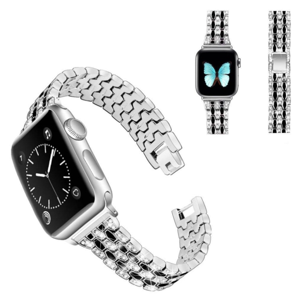 Generic Apple Watch Series 6 / 5 44mm Rhinesten Décor Rem - Sølv Sort Silver Grey