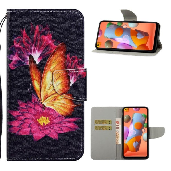 Generic Wonderland Samsung Galaxy A21 Flip Etui - Lotus Og Sommerfugl Orange