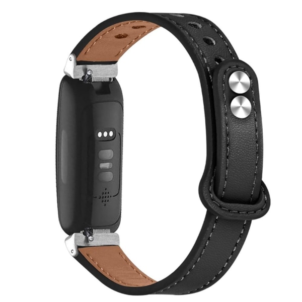 Generic Fitbit Inspire 2 / Ace Cowhide Leather Watch Strap With Silver Black