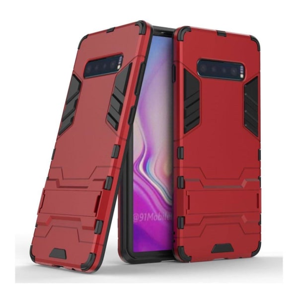 Generic Samsung Galaxy S10 Plus Sejt Beskyttende Kickstand Hybrid Etui - Red