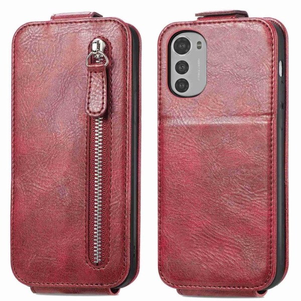Generic Vertical Flip Phone Etui Med Zipper Til Motorola Moto E32s / E32 Red