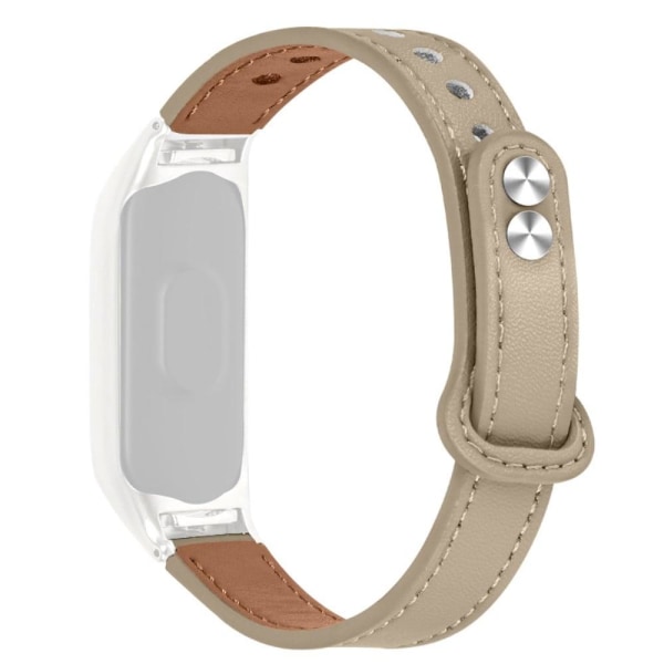 Generic Xiaomi Mi Smart Band 6 / 5 Cowhide Leather Watch Strap With Silv Beige