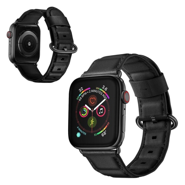 Generic Apple Watch Series 5 40mm Komfortabel Ægte Læderbelagt Urrem - S Black