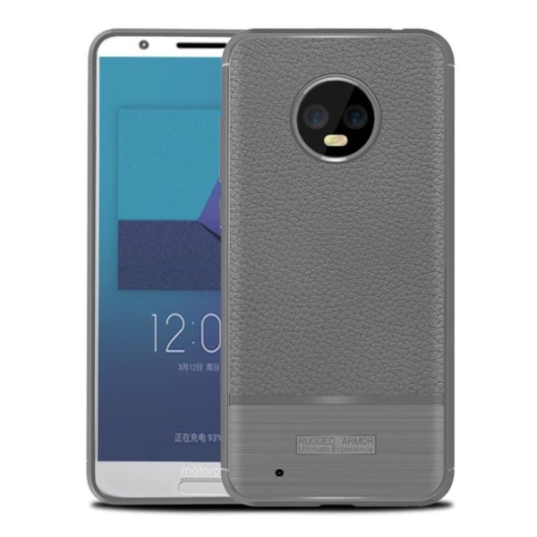 Generic Motorola Moto G6 Beskyttelses Etui I Silokone Med Børstet Litchi Silver Grey