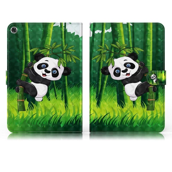 Generic Lenovo Tab M10 Fhd Plus Mønster Læder Flip Etui - Panda Og Bambu Green
