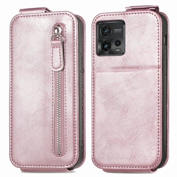 Generic Vertical Flip Phone Etui Med Zipper Til Motorola Moto G72 - Rødg Pink