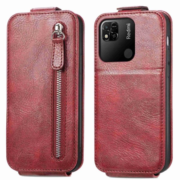 Generic Vertical Flip Phone Etui Med Zipper Til Xiaomi Redmi 10a - Rød Red