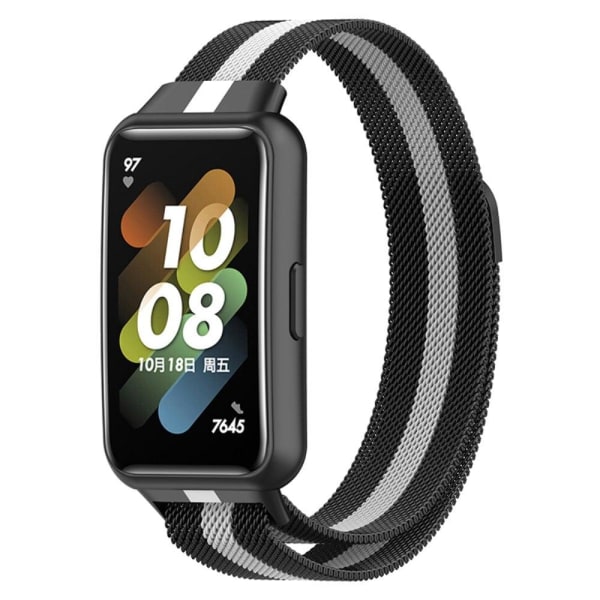 Generic Huawei Band 7 Striped Style Watch Strap - Black / White