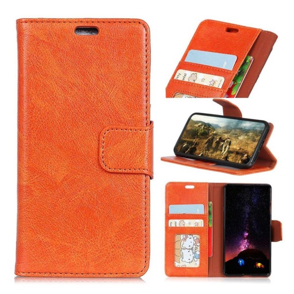 Generic Motorola Moto E5 Play Mobiletui I Splidtet Læder Med Pung - Oran Orange