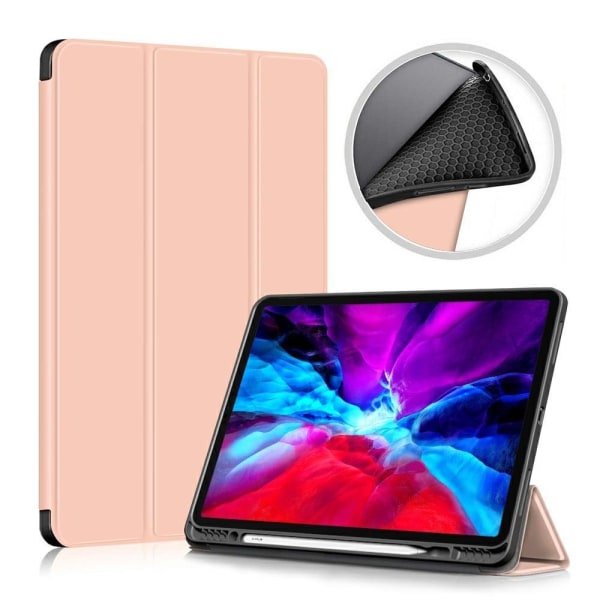 Generic Ipad Pro 12.9 (2021) / (2020) Tri-fold Pu Leather Flip Case With Pink