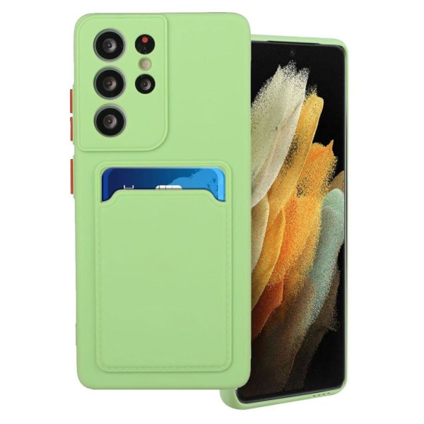 Generic Card Holder Cover Til Samsung Galaxy S21 Ultra - Lysegrøn Green