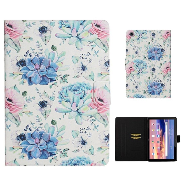 Generic Huawei Mediapad T5 Pattern Leatherflip Case - Blue Flower Multicolor