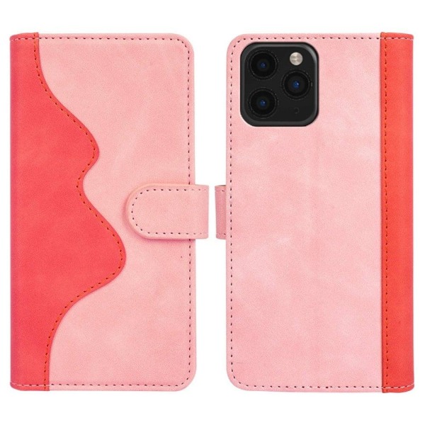 Generic To Farvet Læder Flip Etui Til Iphone 11 Pro - Lyserød Pink