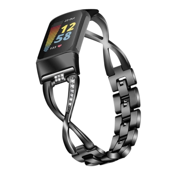 Generic Fitbit Charge 5 Rhinestone X Design Watch Strap - Black