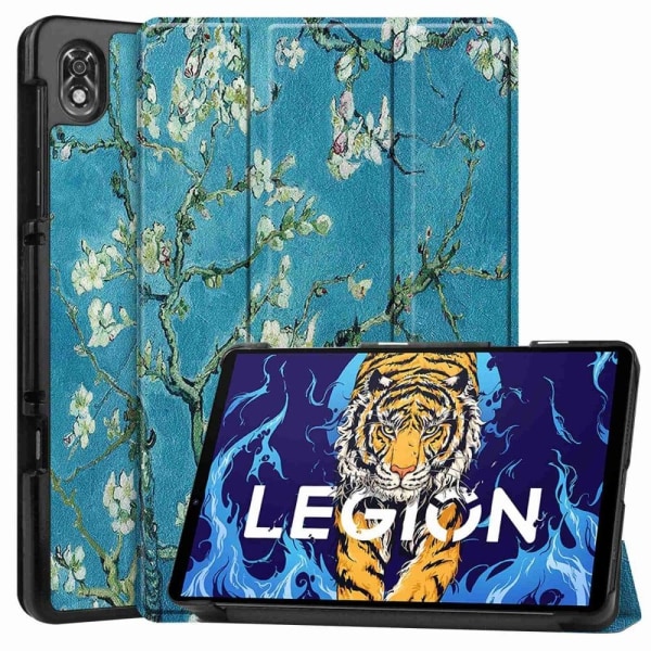 Generic Lenovo Legion Y700 Tri-fold Pattern Leather Case - Apricot Bloss Blue