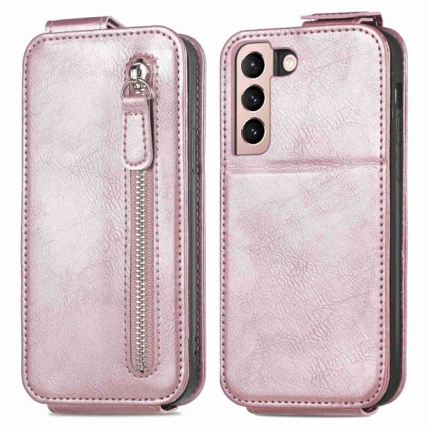Generic Vertical Flip Phone Etui Med Zipper Til Samsung Galaxy S21 Plus Pink